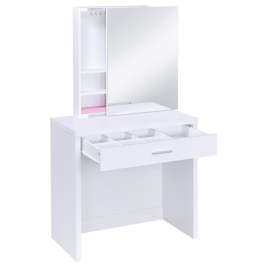 Harvey - Vanity Set With Lift - Top Stool - White Vanity Set modern furniture Contempo Furniture