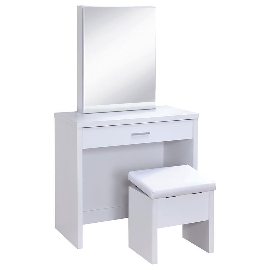Harvey - Vanity Set With Lift - Top Stool - White Vanity Set modern furniture Contempo Furniture