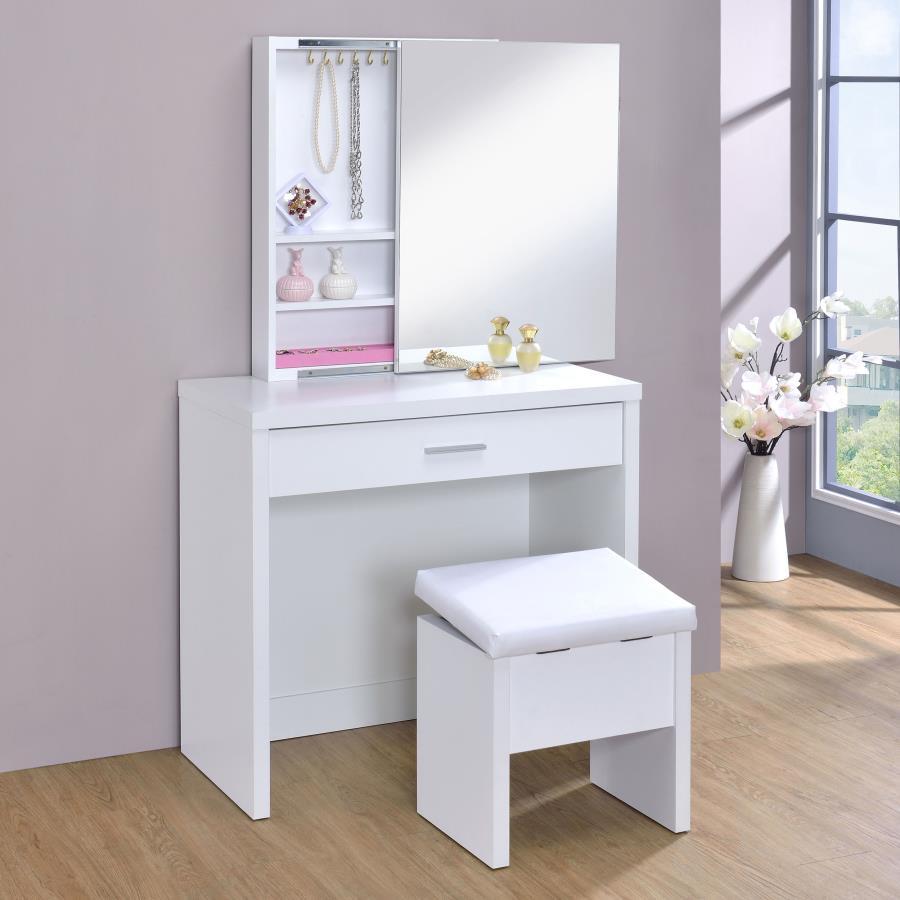 Harvey - Vanity Set With Lift - Top Stool - White Vanity Set modern furniture Contempo Furniture