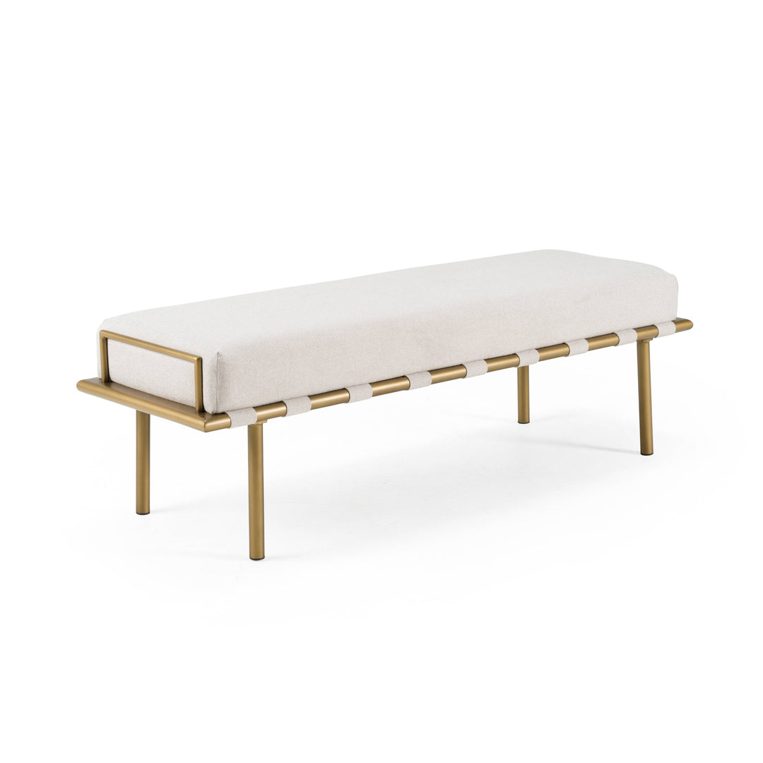 Hathaway - Modern Beige Fabric  Antique Brass Dining Bench