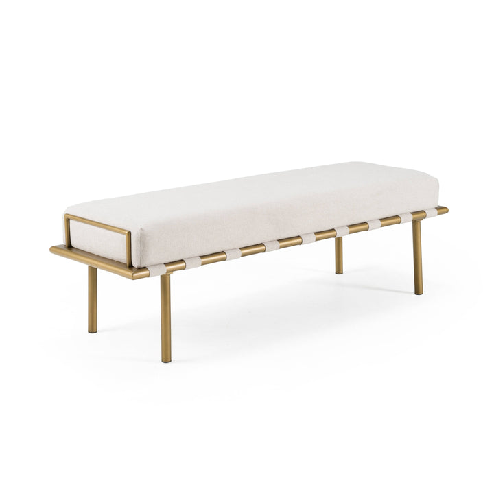 Hathaway - Modern Beige Fabric  Antique Brass Dining Bench