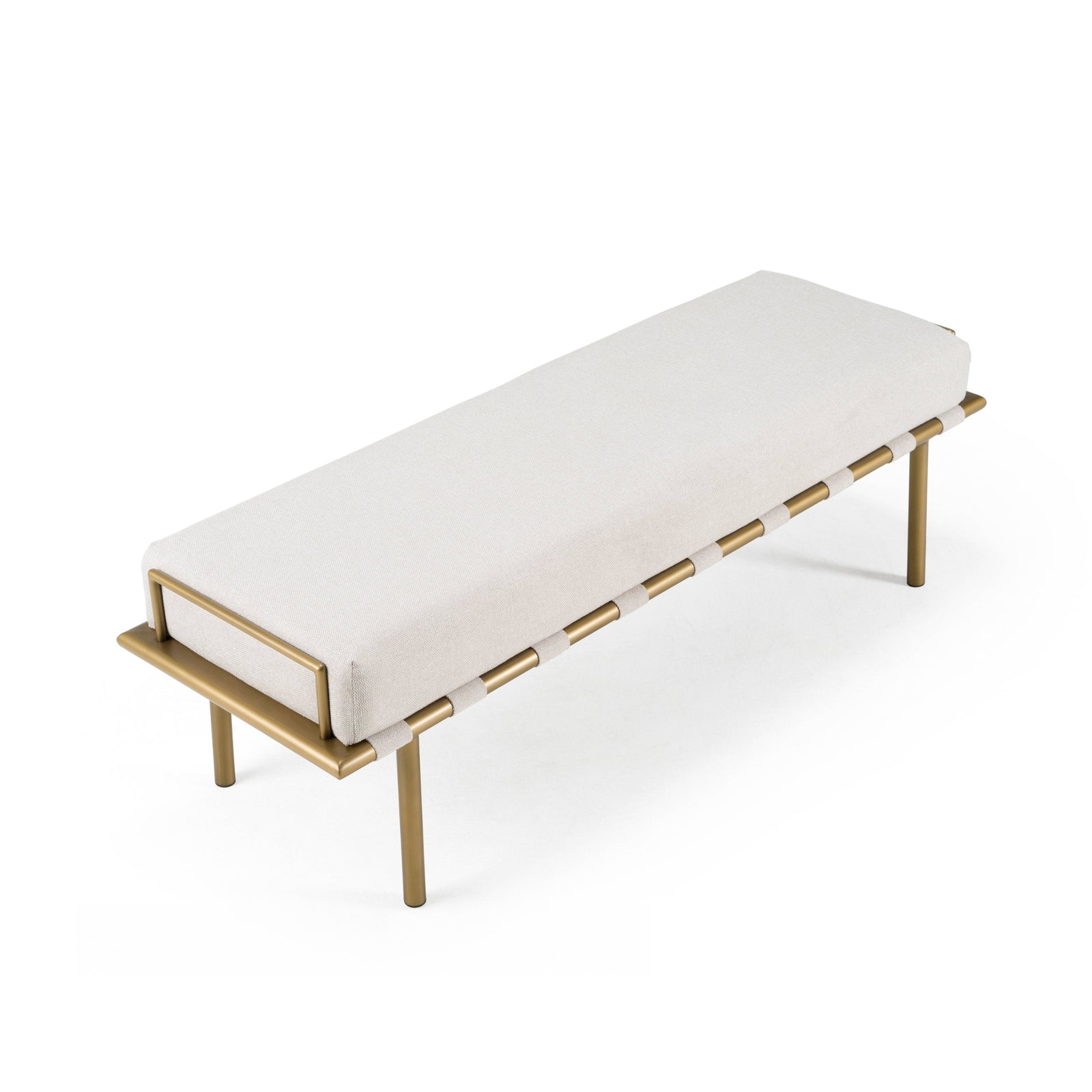 Hathaway - Modern Beige Fabric  Antique Brass Dining Bench