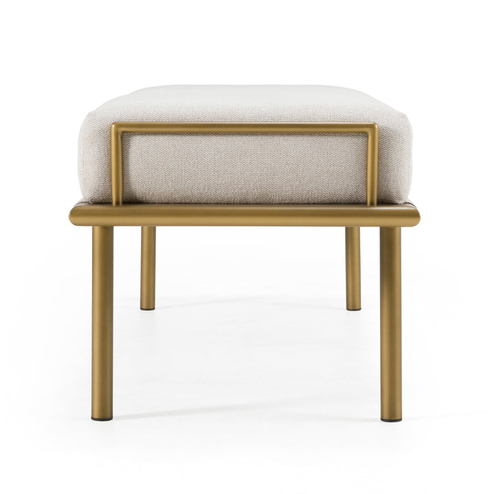 Hathaway - Modern Beige Fabric  Antique Brass Dining Bench