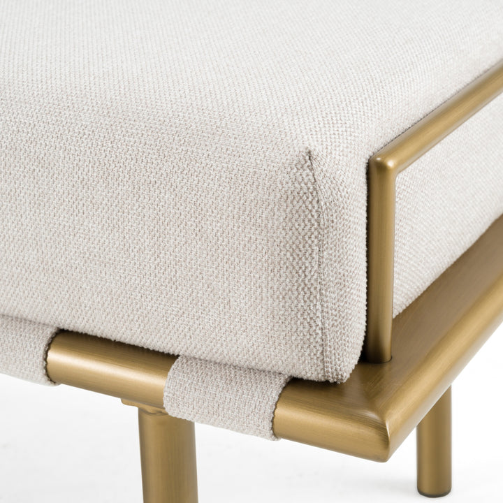 Hathaway - Modern Beige Fabric  Antique Brass Dining Bench