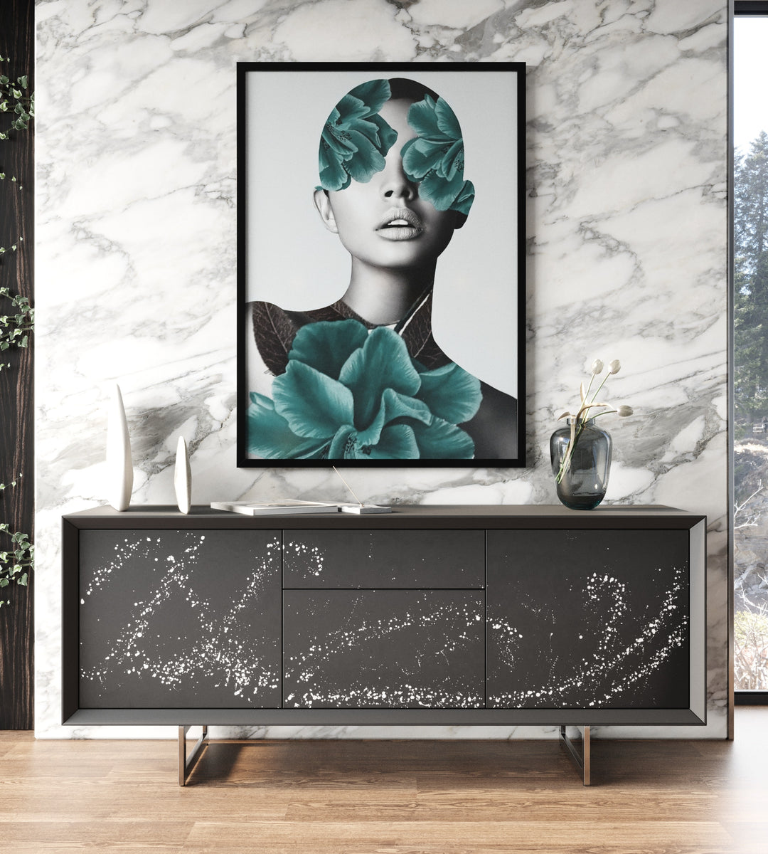 Hawick - Contemporary Dark Grey  Abstract White Paint Buffet