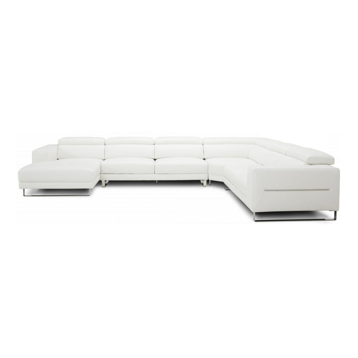 Hawkey - Contemporary White Full Leather U Shaped Left Facing Sectional Sofa