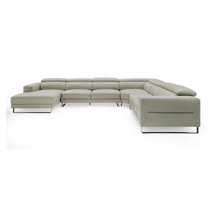 Hawkey - Contemporary Light Grey Leather LAF Chaise Sectional Sofa