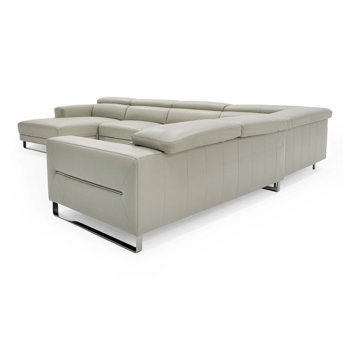 Hawkey - Contemporary Light Grey Leather LAF Chaise Sectional Sofa
