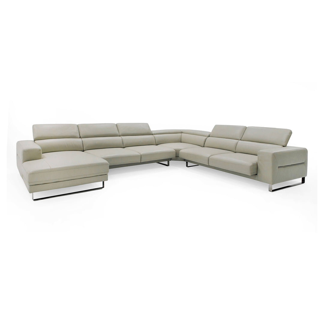 Hawkey - Contemporary Light Grey Leather LAF Chaise Sectional Sofa