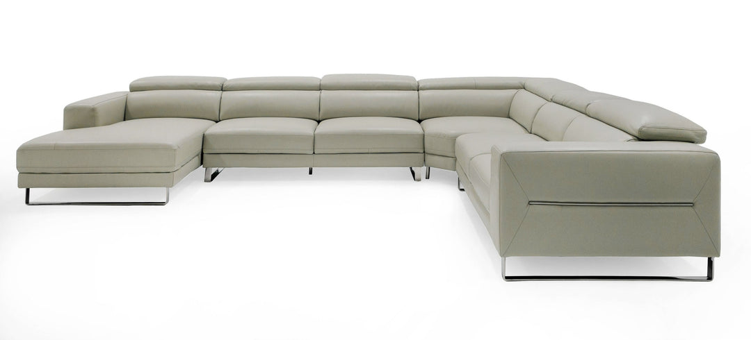 Hawkey - Contemporary Light Grey Leather LAF Chaise Sectional Sofa