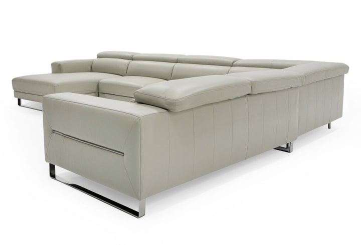 Hawkey - Contemporary Light Grey Leather LAF Chaise Sectional Sofa