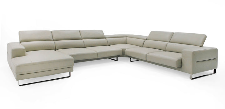Hawkey - Contemporary Light Grey Leather LAF Chaise Sectional Sofa
