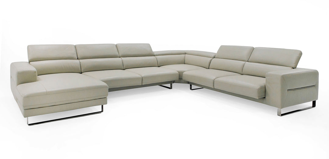 Hawkey - Contemporary Light Grey Leather LAF Chaise Sectional Sofa