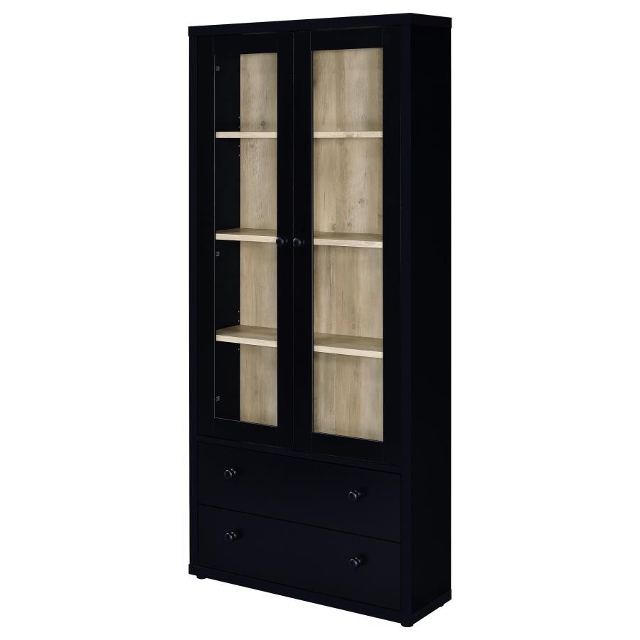 Hawthorne - 4 - Shelf Glass Door Tall Cabinet With Drawers - Black Display Cabinet modern furniture Contempo Furniture
