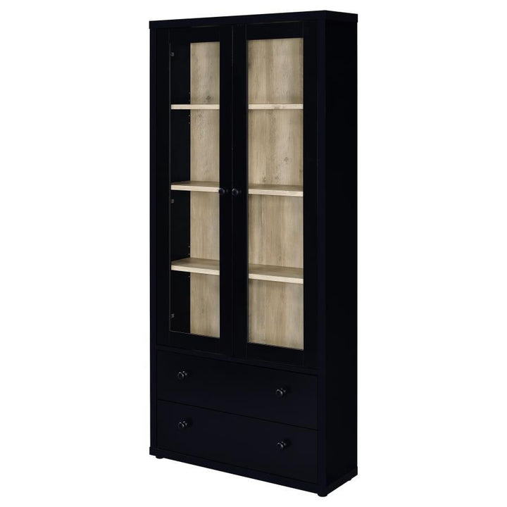 Hawthorne - 4 - Shelf Glass Door Tall Cabinet With Drawers - Black Display Cabinet modern furniture Contempo Furniture