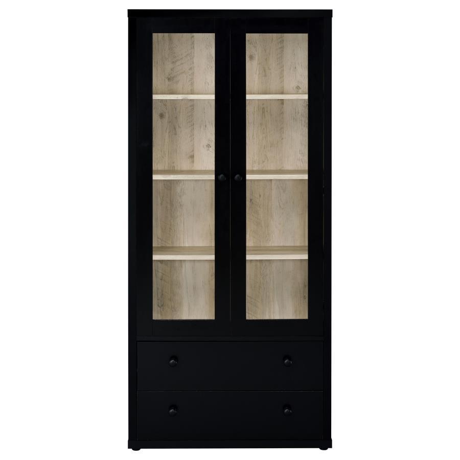 Hawthorne - 4 - Shelf Glass Door Tall Cabinet With Drawers - Black Display Cabinet modern furniture Contempo Furniture