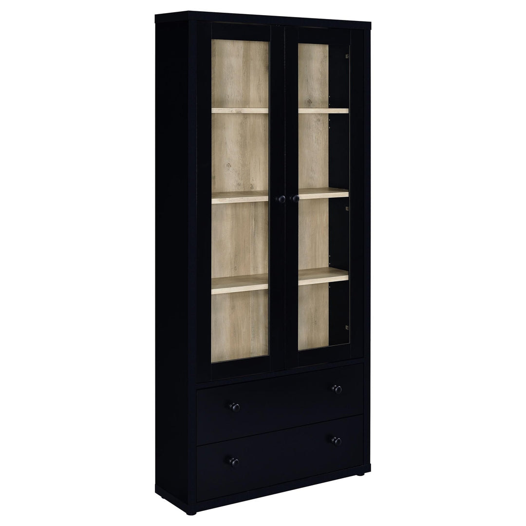 Hawthorne - 4 - Shelf Glass Door Tall Cabinet With Drawers - Black Display Cabinet modern furniture Contempo Furniture