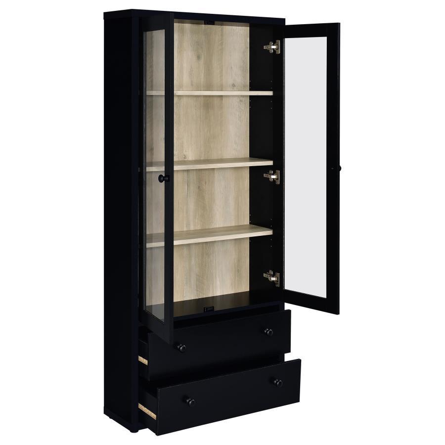 Hawthorne - 4 - Shelf Glass Door Tall Cabinet With Drawers - Black Display Cabinet modern furniture Contempo Furniture
