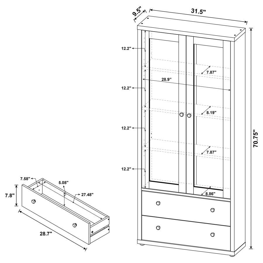 Hawthorne - 4 - Shelf Glass Door Tall Cabinet With Drawers - Mango Display Cabinet modern furniture Contempo Furniture