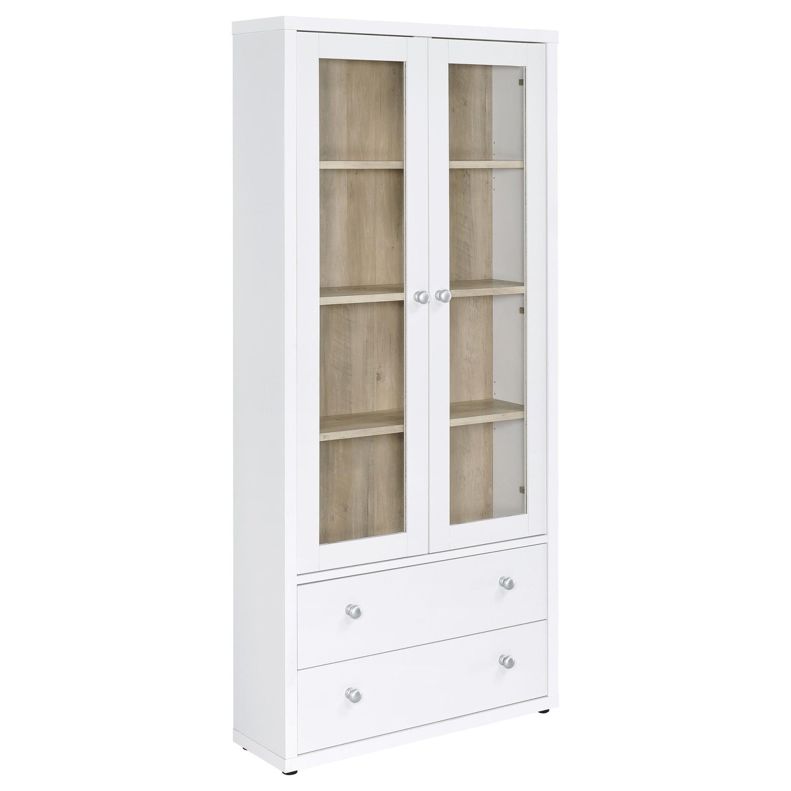 Hawthorne - 4 - Shelf Glass Door Tall Cabinet With Drawers - White Display Cabinet modern furniture Contempo Furniture
