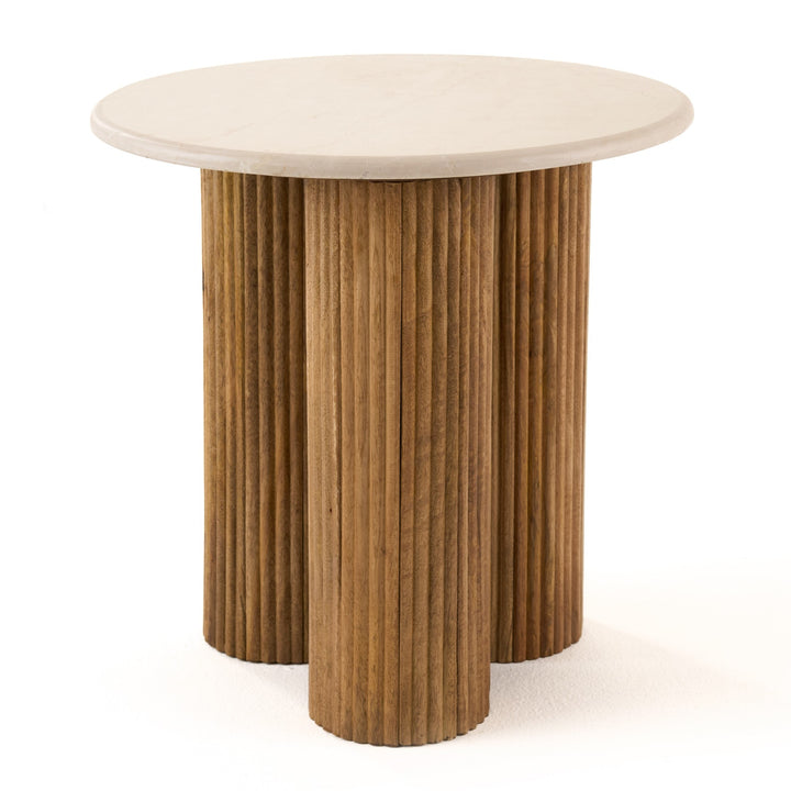 Hayden - Modern Marble + Wood Round End Table