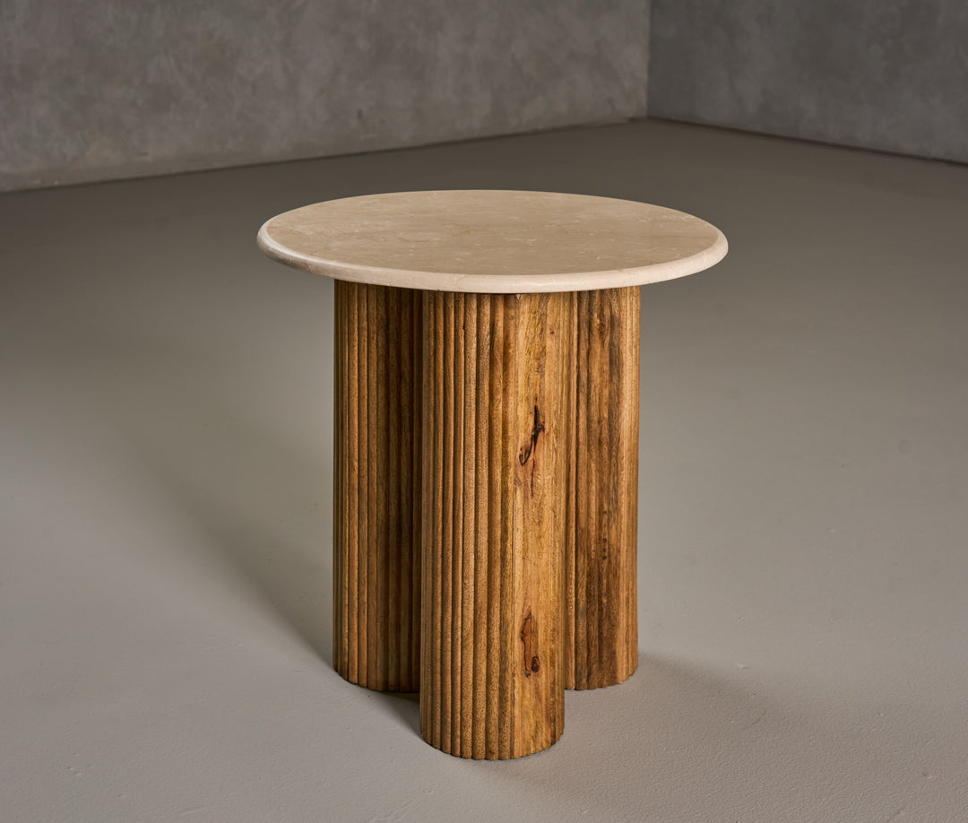 Hayden - Modern Marble  Wood Round End Table