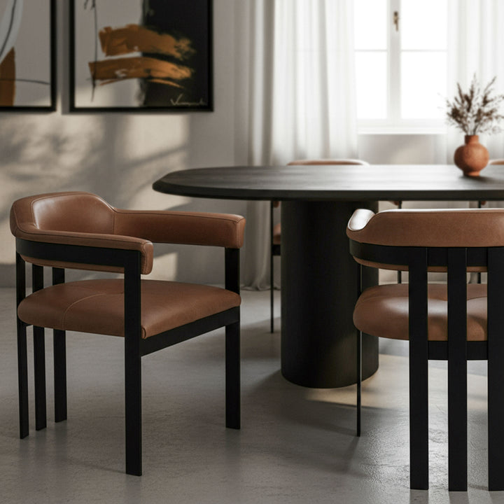 Hazen - Modern Camel Leather + Black Iron Dining Chair
