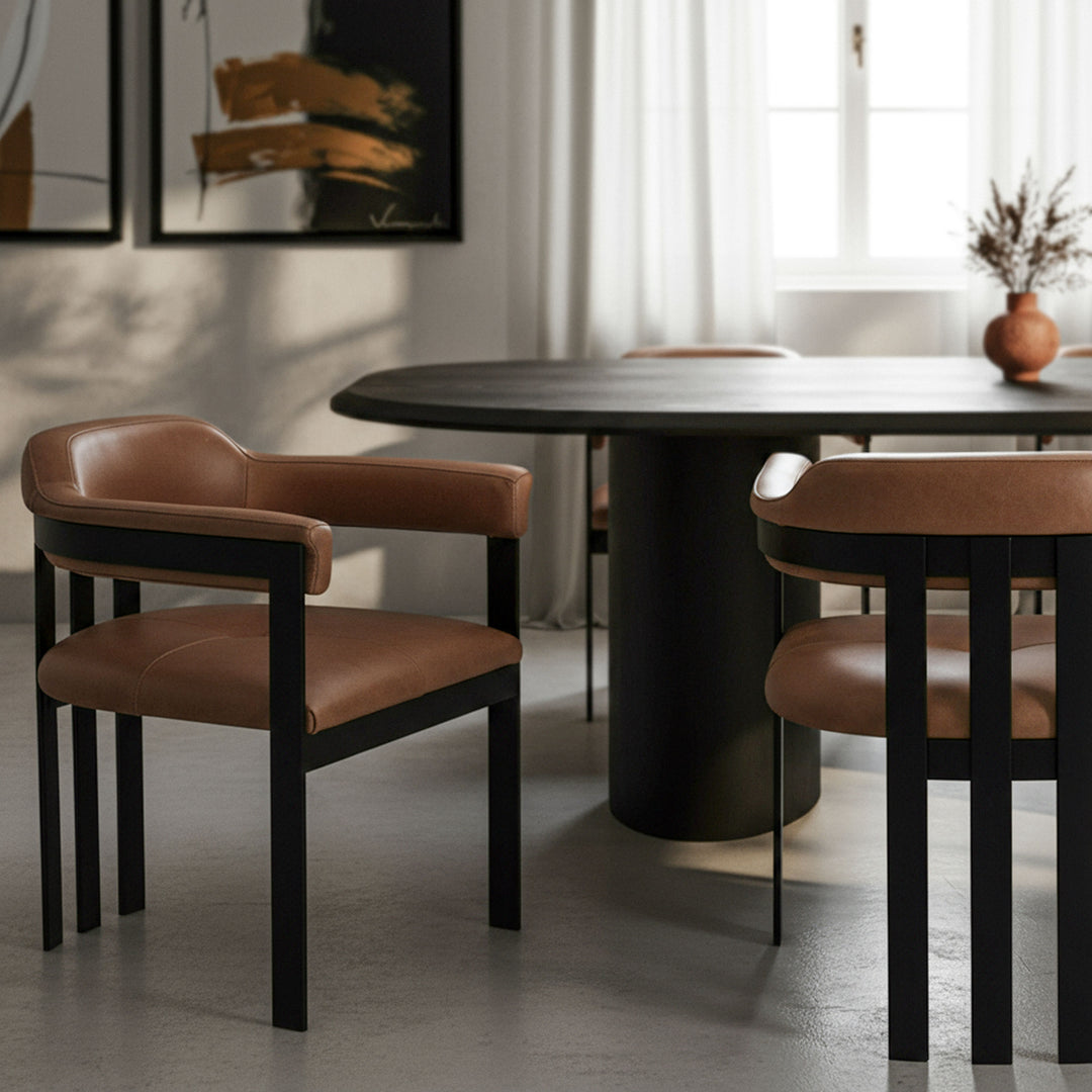 Hazen - Modern Camel Leather + Black Iron Dining Chair