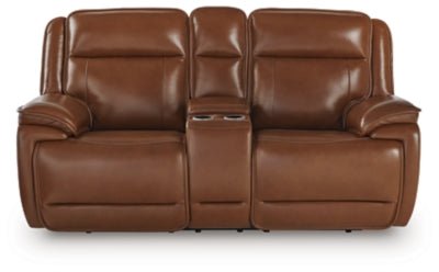 Healy Pier Power Reclining Loveseat with Console - Dark Brown | Ashley Furniture
