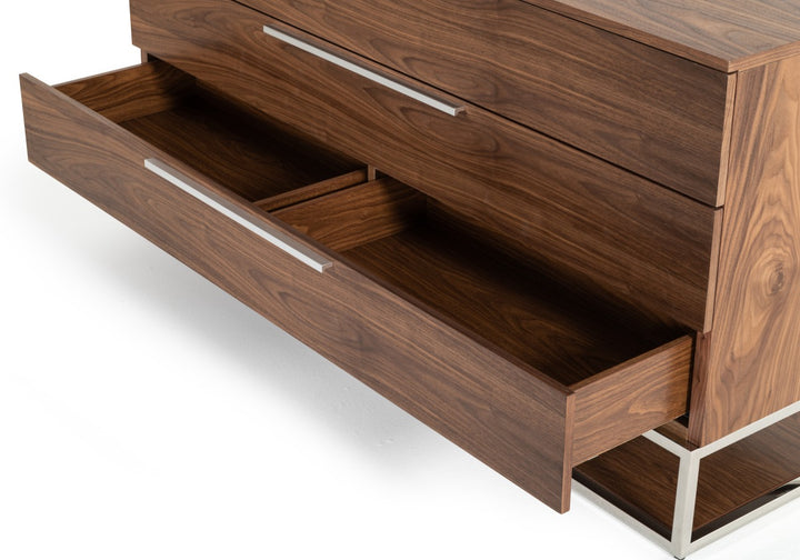 Heloise - Contemporary Walnut &amp; Stainless Steel Dresser