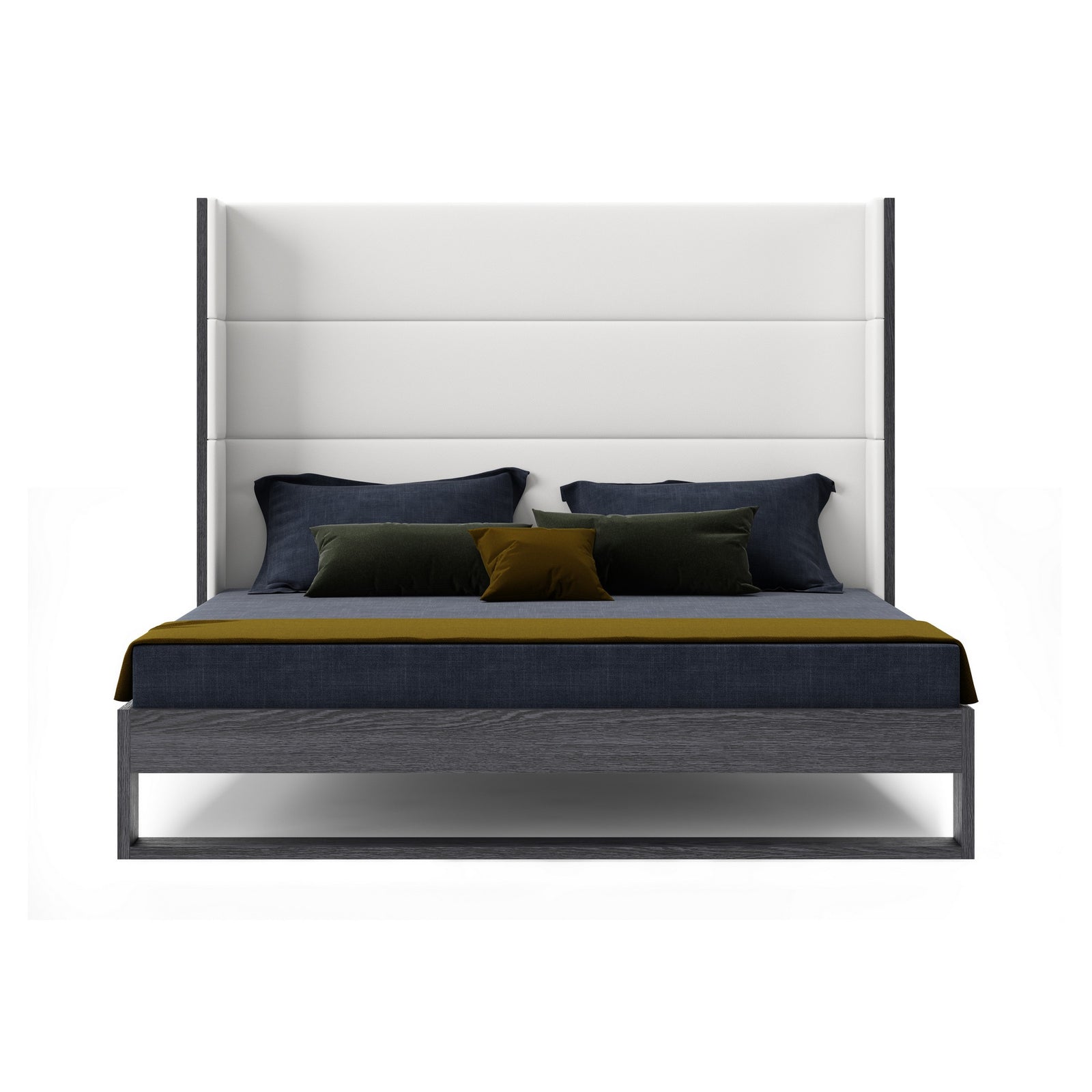 Heloise - Eastern King Contemporary White Leather  and  Grey Elm Trim Bed