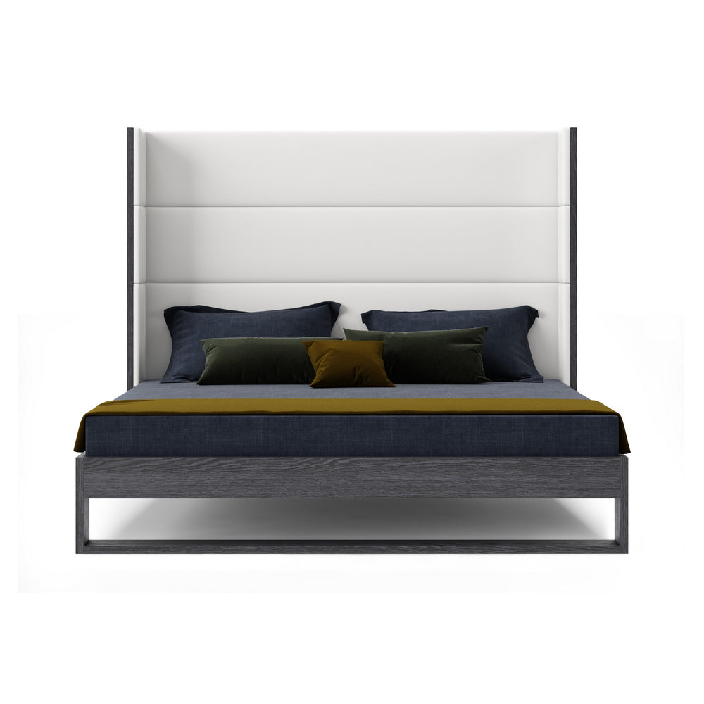 Heloise - Eastern King Contemporary White Leather & Grey Elm Trim Bed - View 2