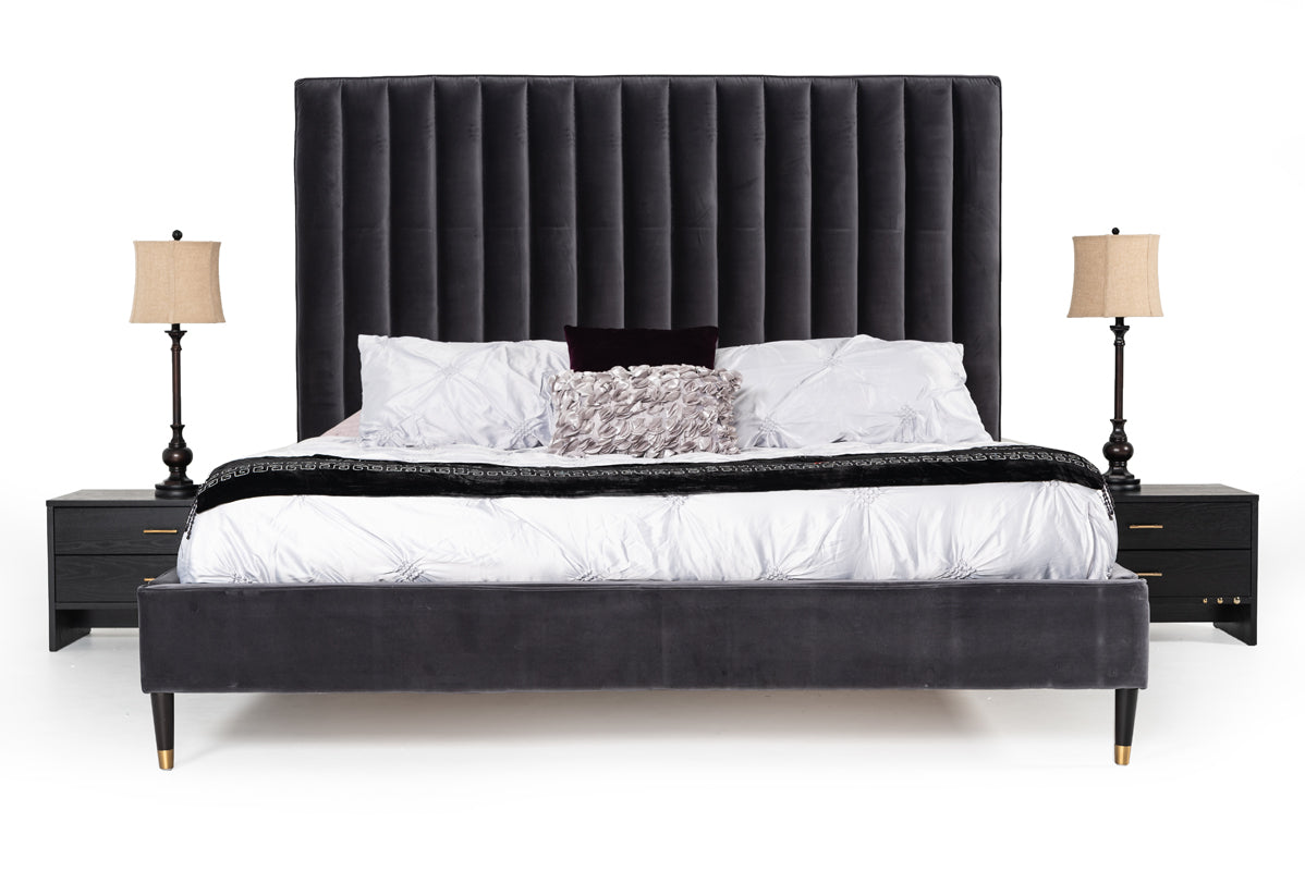 Eastern King Modrest Hemlock Modern Grey Velvet Bed - View 2