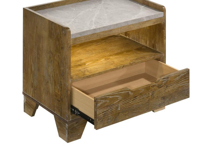 Henderson - 1 - Drawer LED Nightstand Bedside Table - Medium Oak Nightstand w/ Charging Station modern furniture Contempo Furniture