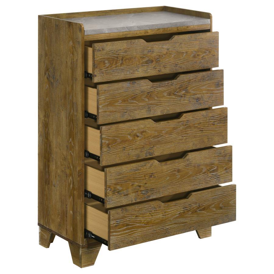 Henderson - 5 - Drawer Bedroom Chest Of Drawers - Medium Oak Accent Chest modern furniture Contempo Furniture