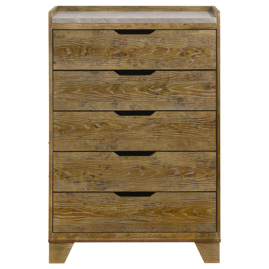 Henderson - 5 - Drawer Bedroom Chest Of Drawers - Medium Oak Accent Chest modern furniture Contempo Furniture