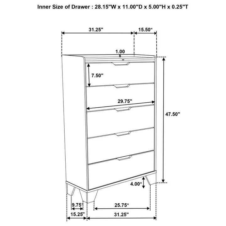 Henderson - 5 - Drawer Bedroom Chest Of Drawers - Medium Oak Accent Chest modern furniture Contempo Furniture