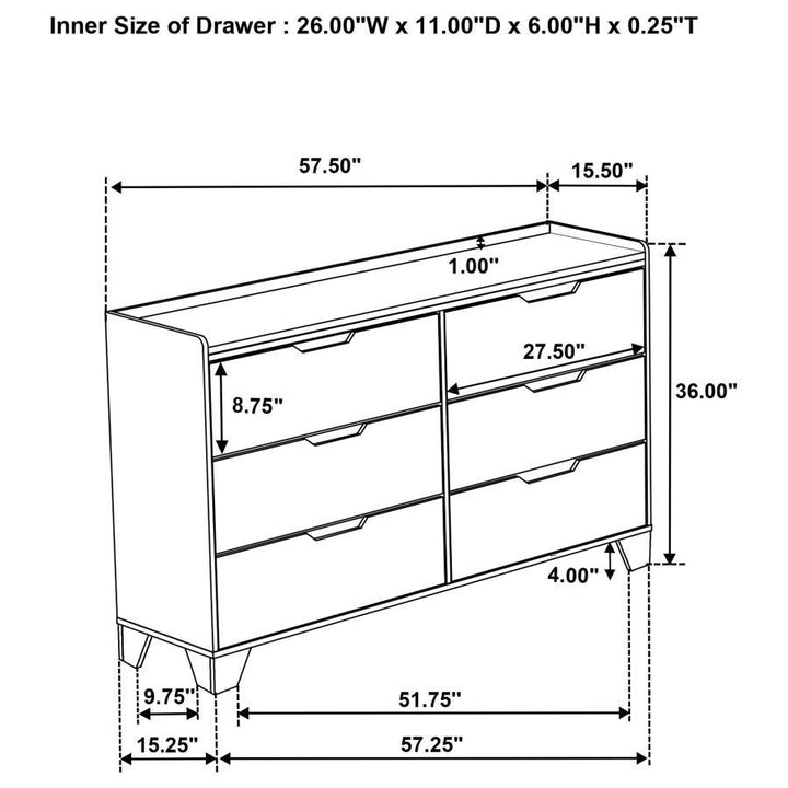 Henderson - 6 - Drawer Bedroom Dresser Cabinet - Medium Oak Dressers modern furniture Contempo Furniture