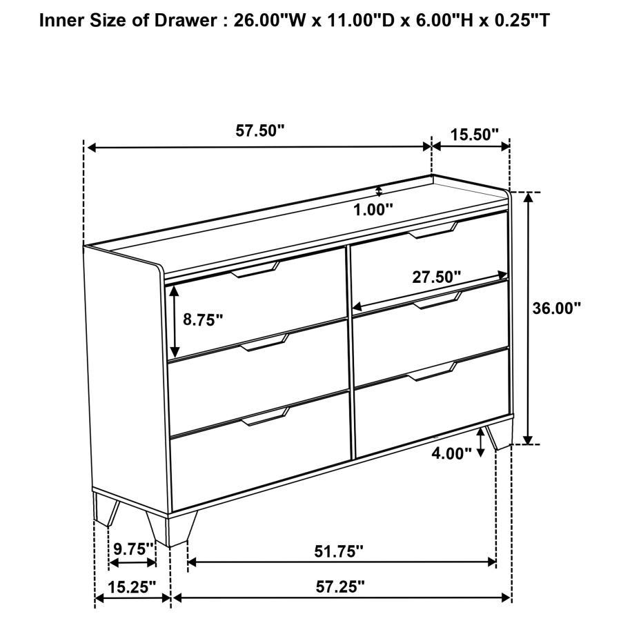 Henderson - 6 - Drawer Bedroom Dresser Cabinet - Medium Oak Dressers modern furniture Contempo Furniture