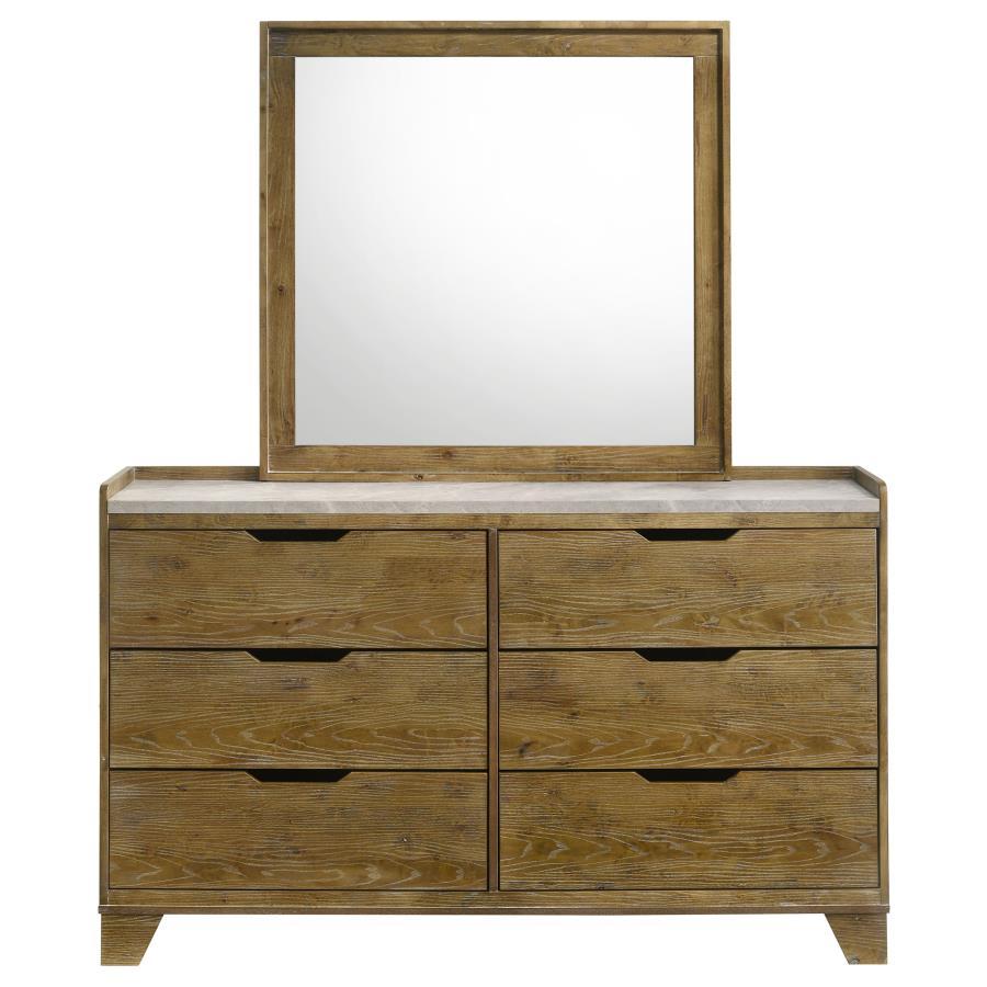 Henderson - 6 - Drawer Bedroom Dresser With Mirror - Medium Oak Dresser & Mirror modern furniture Contempo Furniture