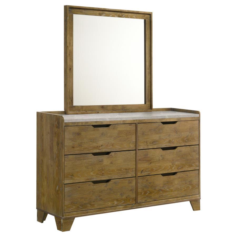Henderson - 6 - Drawer Bedroom Dresser With Mirror - Medium Oak Dresser & Mirror modern furniture Contempo Furniture