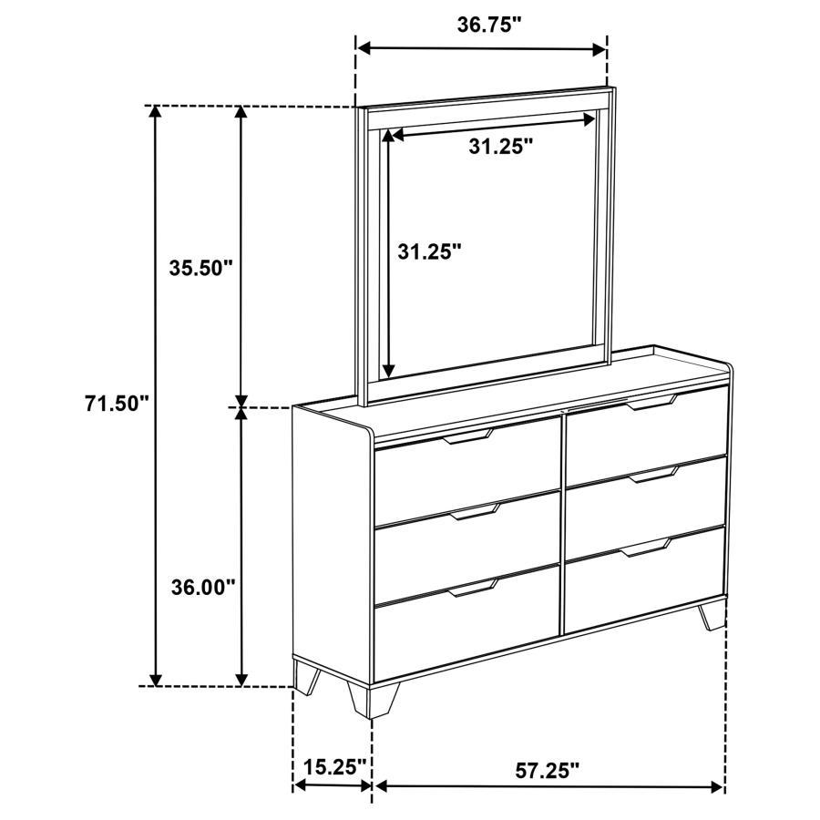 Henderson - 6 - Drawer Bedroom Dresser With Mirror - Medium Oak Dresser & Mirror modern furniture Contempo Furniture
