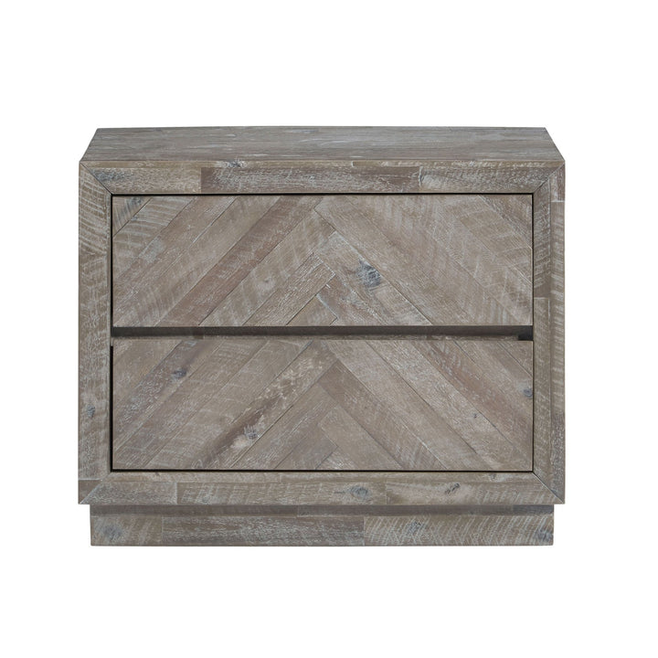Herringbone Solid Wood Two Drawer Nightstand in Rustic Latte Nightstand modern furniture Contempo Furniture