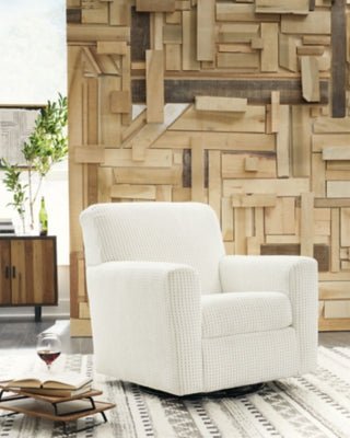Herstow Swivel Glider Accent Chair - White Swivel Glider Chair modern furniture Contempo Furniture