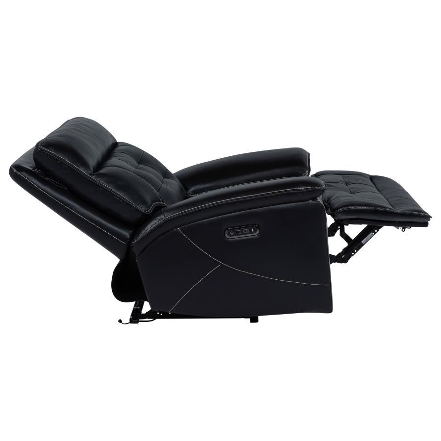 Hewitt - Leather Upholstered Dual Power Recliner Chair - Black Reclining Chair modern furniture Contempo Furniture