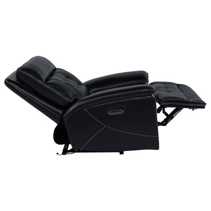 Hewitt - Leather Upholstered Dual Power Recliner Chair - Black Reclining Chair modern furniture Contempo Furniture