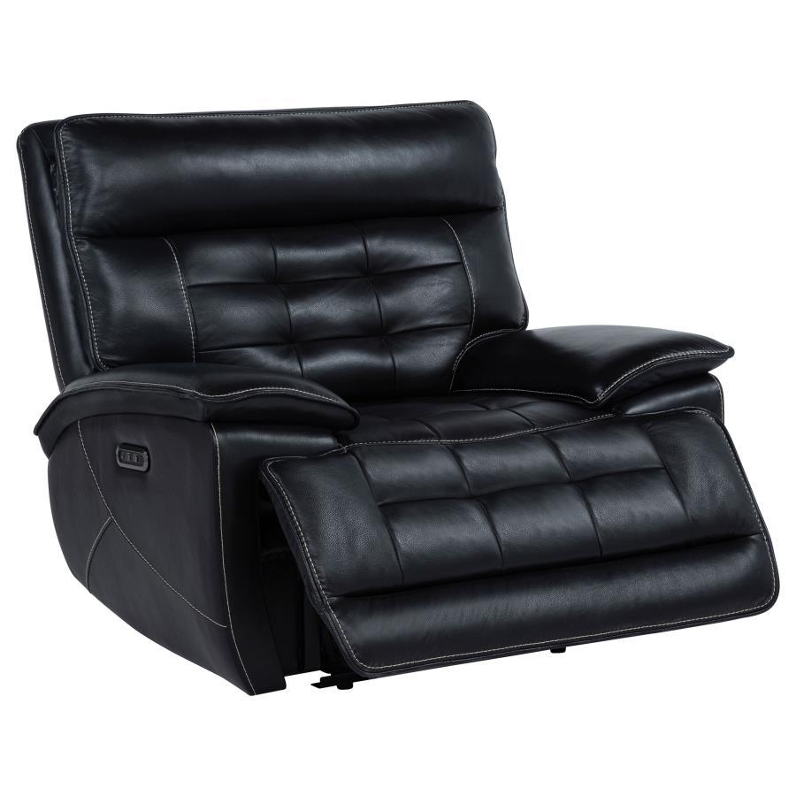 Hewitt - Leather Upholstered Dual Power Recliner Chair - Black Reclining Chair modern furniture Contempo Furniture