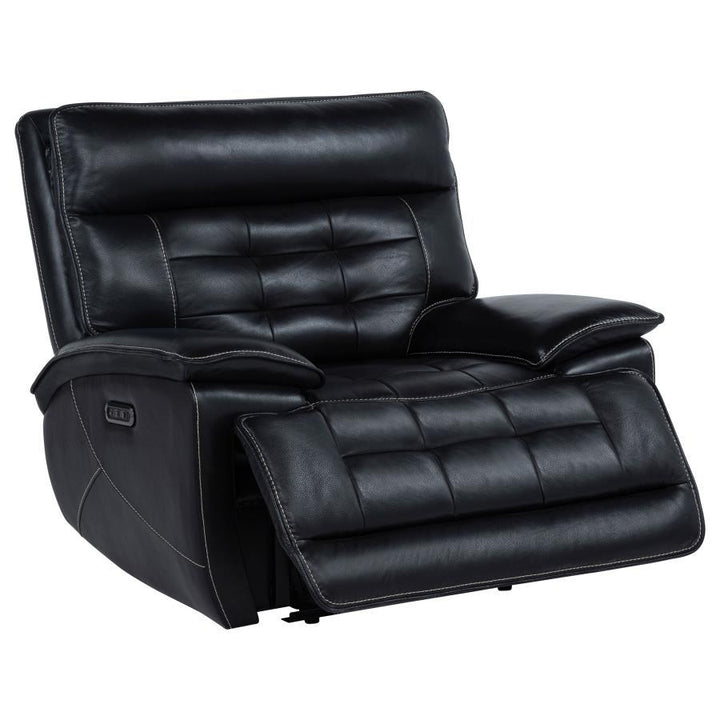 Hewitt - Leather Upholstered Dual Power Recliner Chair - Black Reclining Chair modern furniture Contempo Furniture