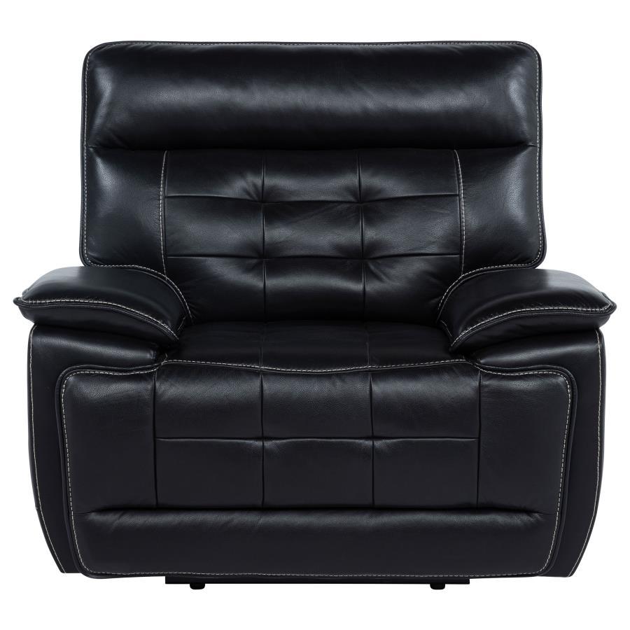 Hewitt - Leather Upholstered Dual Power Recliner Chair - Black Reclining Chair modern furniture Contempo Furniture