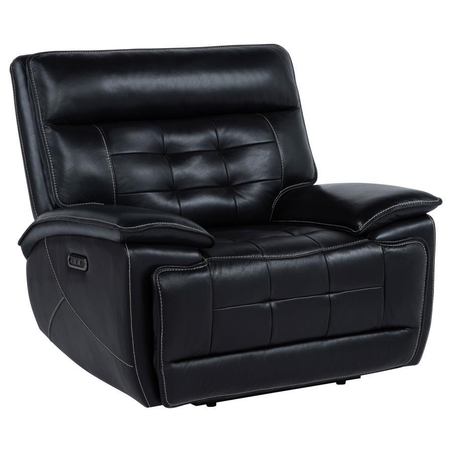 Hewitt - Leather Upholstered Dual Power Recliner Chair - Black Reclining Chair modern furniture Contempo Furniture